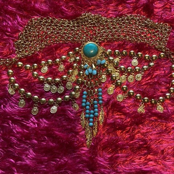 Bebe Gold and Blue Tassle Pendant Necklace NWOT - Picture 16 of 16